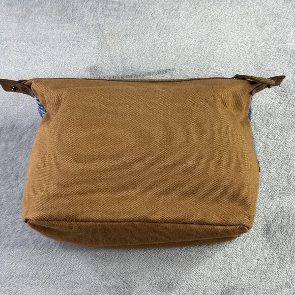 British Bag Company Harris Tweed Wash Bag Dopp Kit Travel Blue Plaid Leather 8x6 - Picture 4 of 15